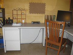 home office with kitchen chair