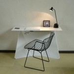 minimalist office - desk, chair, lamp