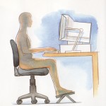 illustration of proper chair, keyborad and monitore alignment for ergonomics