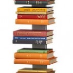 Metal book display with books held horizontally