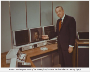 Walter Cronkite demonstrates the computer of the future circa 1967.