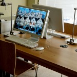 Teak table converted into a desk