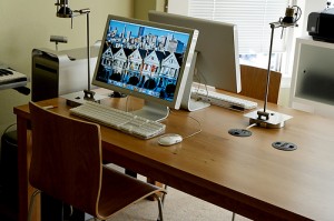 Teak table converted into a desk