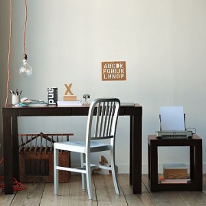 home office with parson's desk and aluminum chair