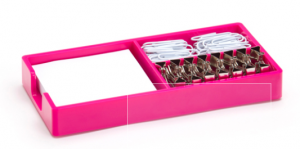 Bright pink plastic drawer organizer